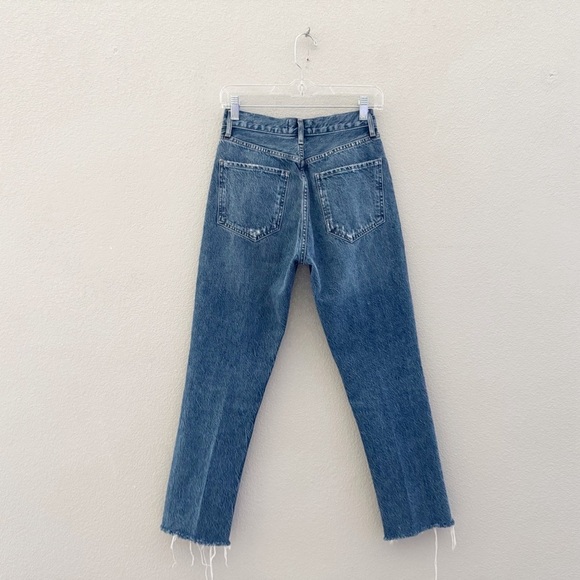 Agolde Riley Jeans 25 Denim Blue High Crop Straight Raw Hem Button Fly Classic - Picture 5 of 12